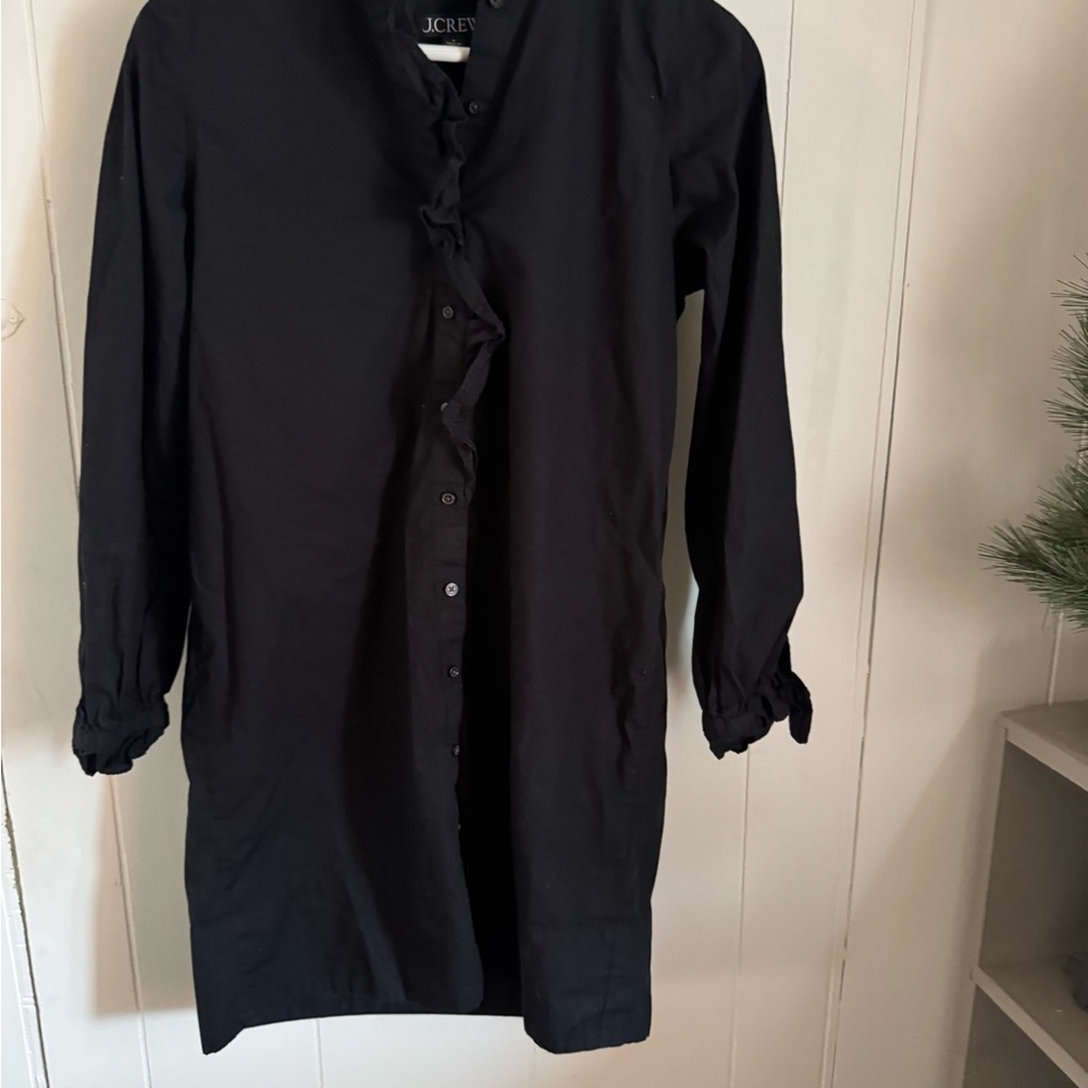 J. Crew black Button-Front Shirt Dress with ruffle.
